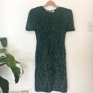 Vintage | 1980s Emerald 100% Silk Beaded Dress